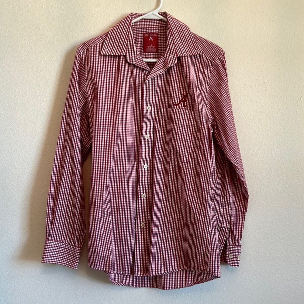 Antigua Red and White Checkered Casual Button Down Shirt